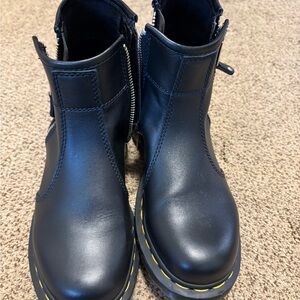 Dr. Martens women’s Chelsea Black Ankle Boots with Yellow Stitching